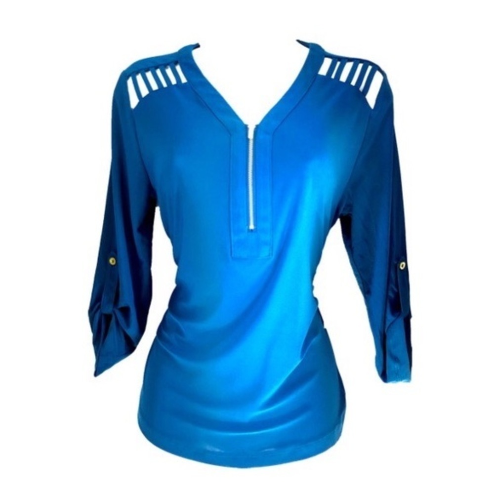 The Workshop Roll-Tab 3/4 Sleeve 1/4 Zip Top Blue